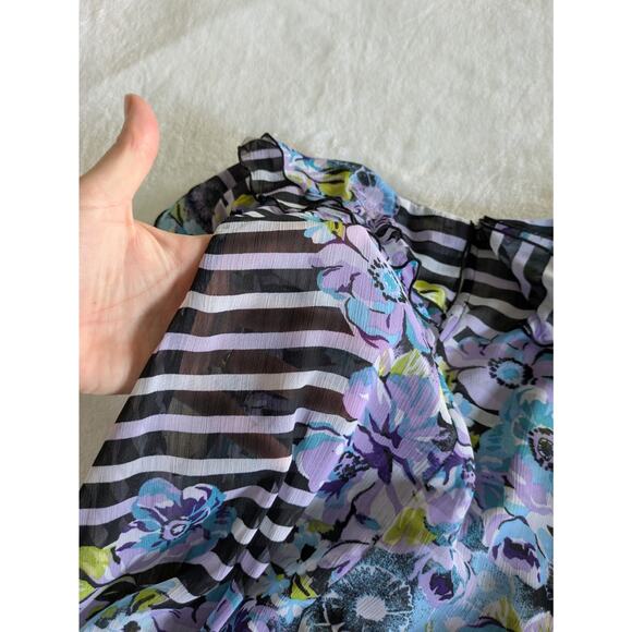 IZ Byer Blouse Junior Large‎ Y2K Floral Stripes Sheer Sleeveless Ruffle Feminine - Picture 7 of 7